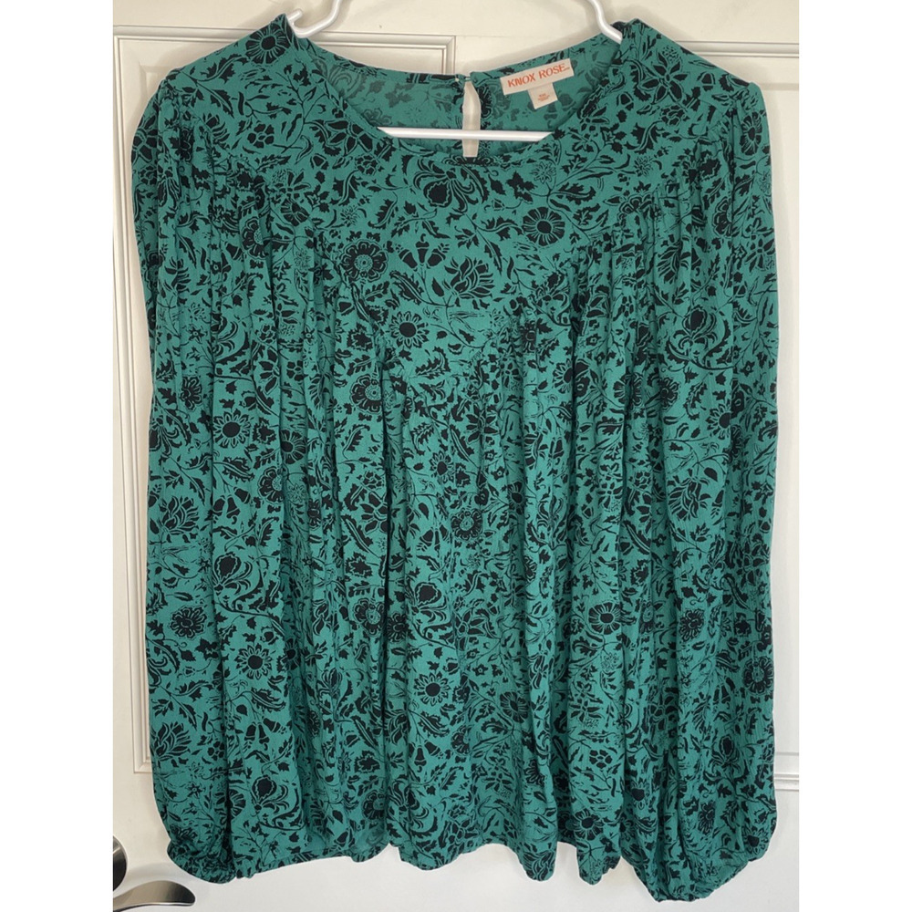 Knox Rose Women's Boho Dark Floral Blouse Sz XXL DK Green Long Sleeve Whimsigoth - Picture 2 of 15